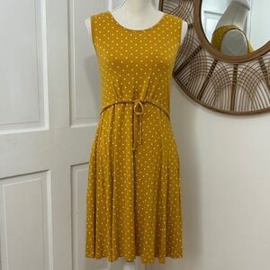 Latched Mama Nursing Maternity Dress Sz S Yellow Polka Dot Pockets Career